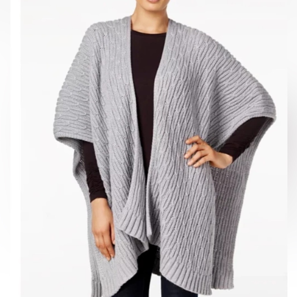 Michael Kors Light Gray Cable Knit Wrap Poncho